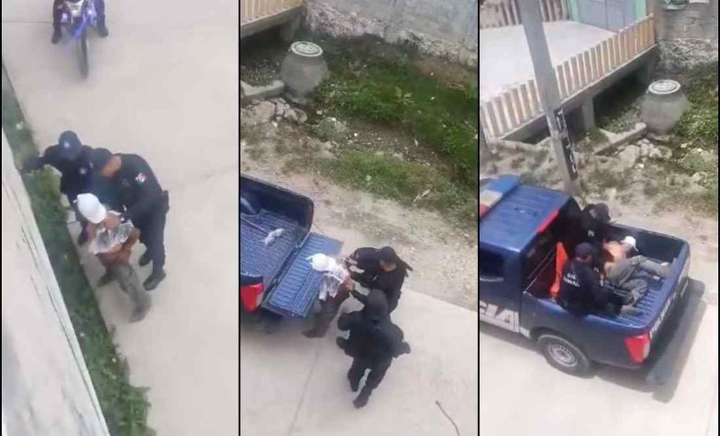 Momento en que policías atacan a abuelito en Zacualtipán, Hidalgo Foto: Especial