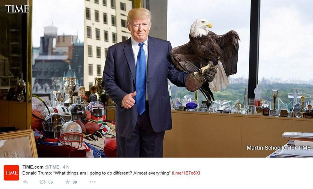 Trump posa con águila calva para la revista Time | El Universal
