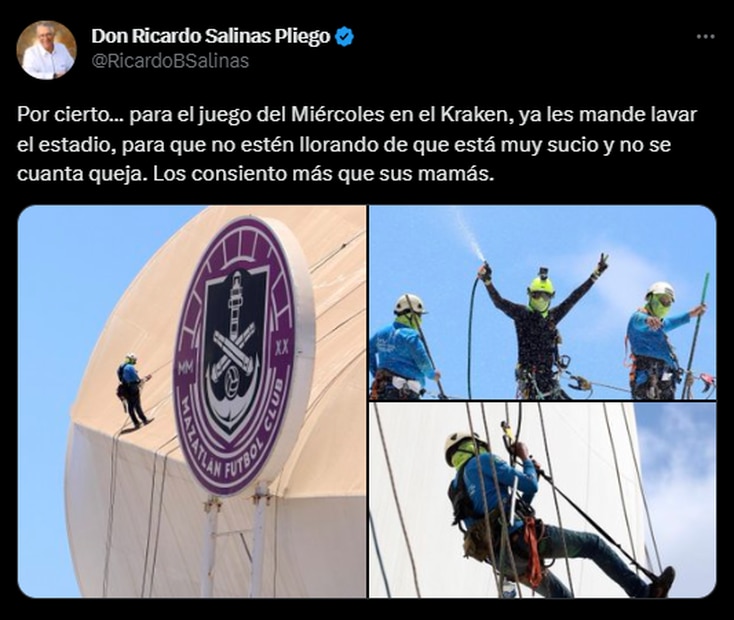 Ricardo Salinas mandó limpiar el Estadio Kraken