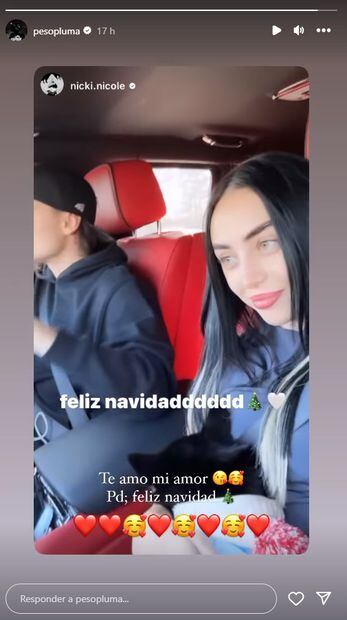 Peso Pluma y Nicki Nicole en Navidad. Foto: Instagram