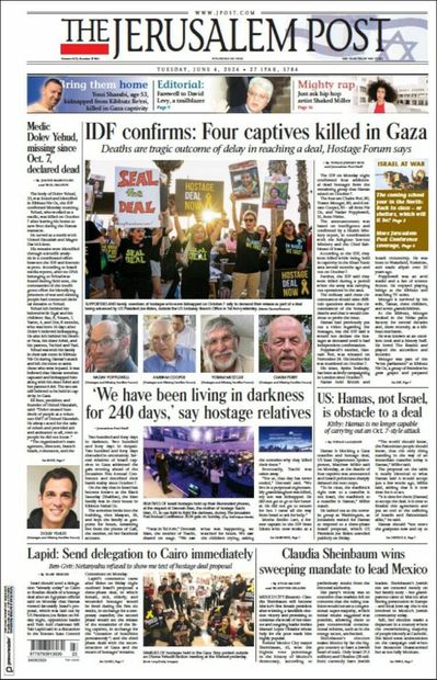La portada del diario israelí The Jerusalem Post. FOTO: CAPTURA
