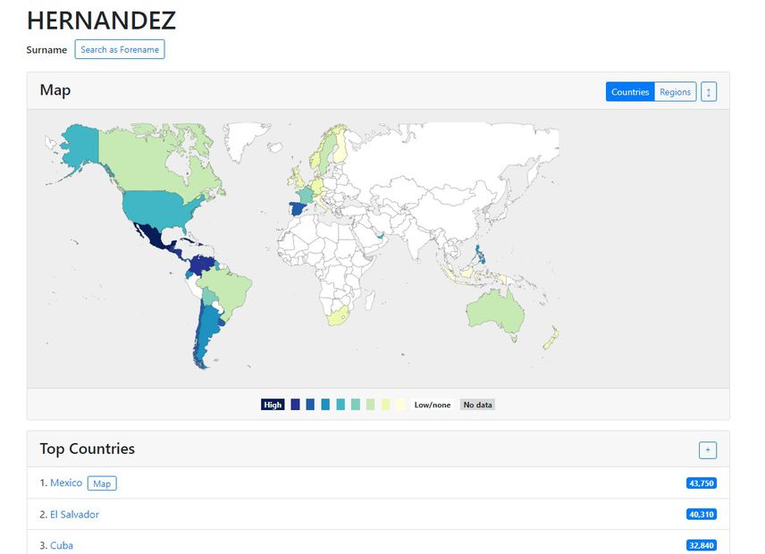 Worldnames, mapa interactivo de apellidos. Foto: Captura de pantalla
