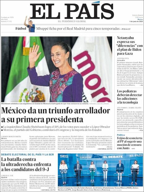 La portada del diario español El País. FOTO: CAPTURA