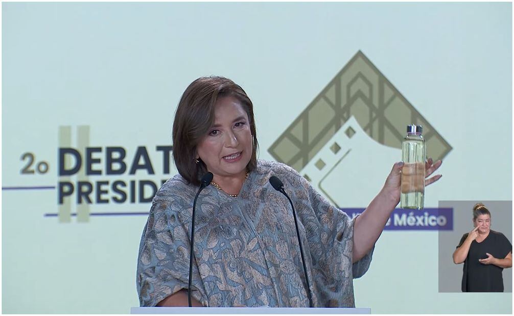 Xóchitl realiza acusaciones contra Claudia Sheinbaum en el segundo debate presidencial. Foto: Captura de pantalla