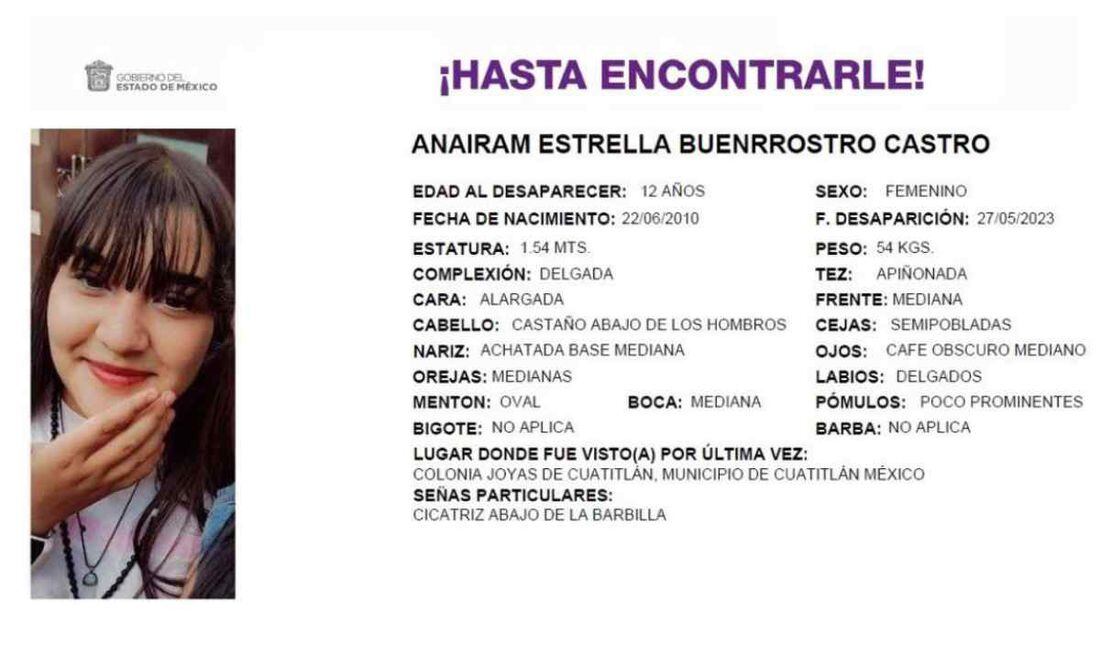 Buscan a Anairam Estrella, adolescente que salió con una amiga y desapareció en Joyas de Cuautitlán