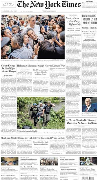 La portada del diario estadounidense The New York Times, de este martes 4 de junio. FOTO: CAPTURA