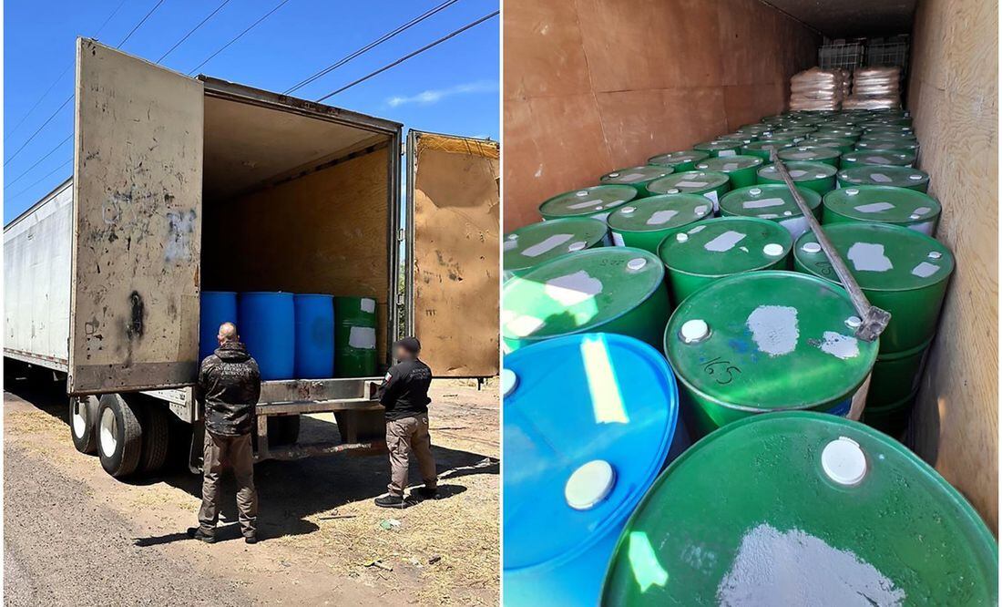 FGR asegura 10 toneladas de sosa cáustica y fentanilo en Sinaloa. Foto: Especial