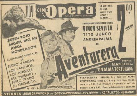 Cartel de la cinta "Aventurera" de 1950. Hemeroteca EL UNIVERSAL