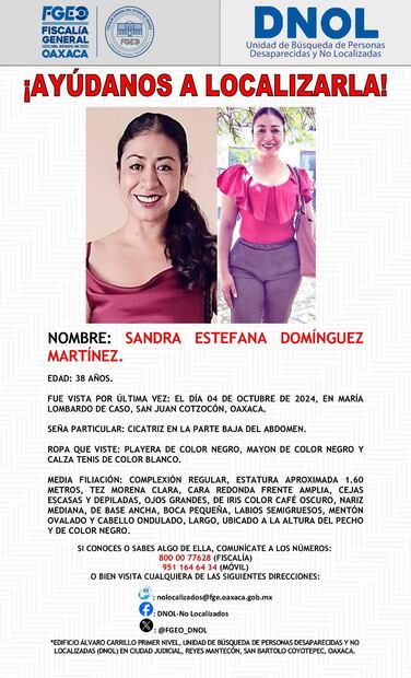 Sandra Estefana Domínguez Martínez, abogada y defensora mixe, es reportada como desaparecida. Foto: Especial