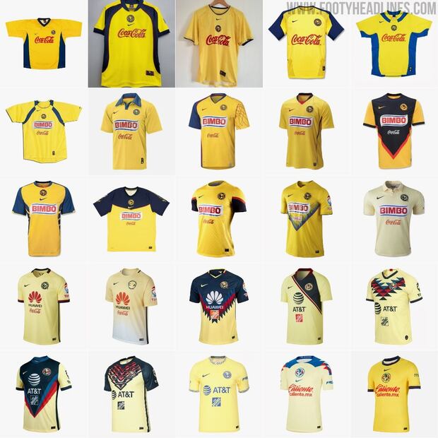 Algunas playeras del América con Nike. FOTO: Footy Headlines