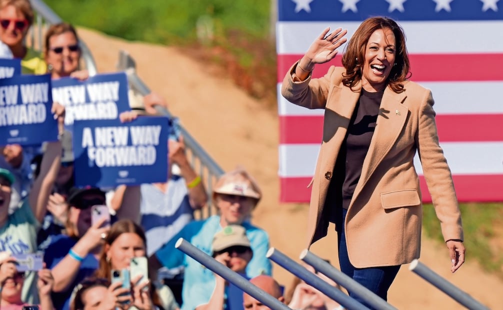 Kamala Harris, candidata demócrata a la Casa Blanca, ayer durante un mitin en North Hampton, New Hampshire. Foto: Steven Senne | AP