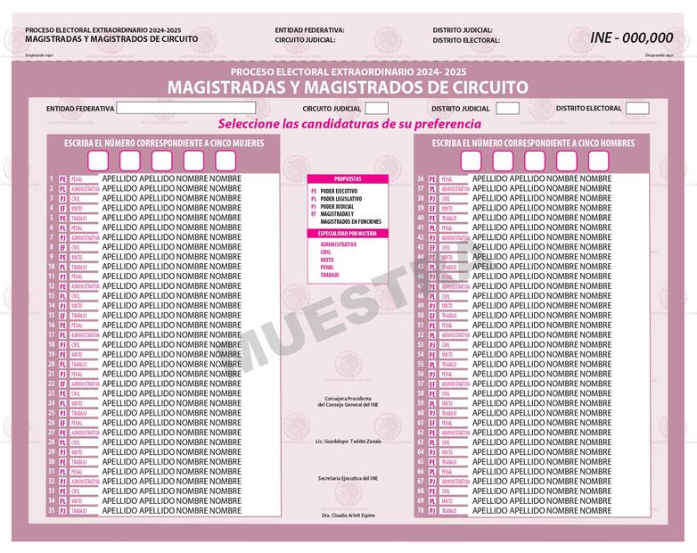 El elector tendrá una lista de 70 nombres, de entre los que elegirá magistrados de Circuito. Foto: Especial