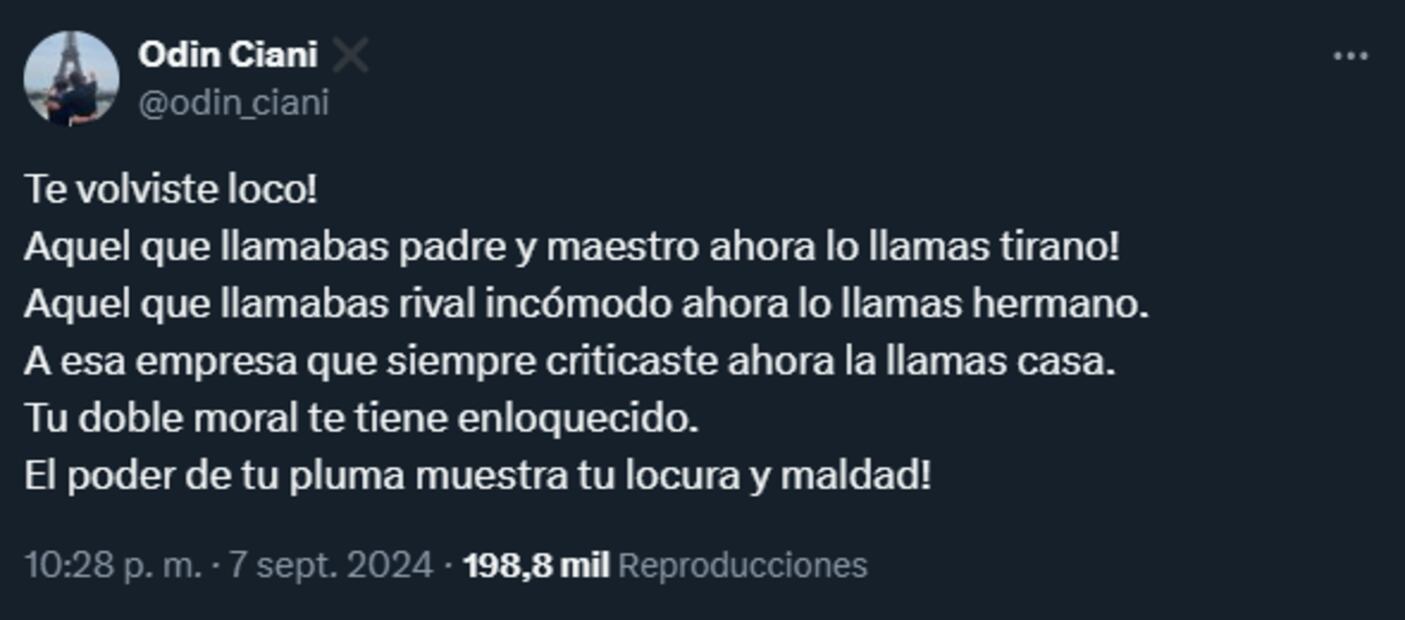 La polémica publicación de Odín Ciani sobre David Faitelson