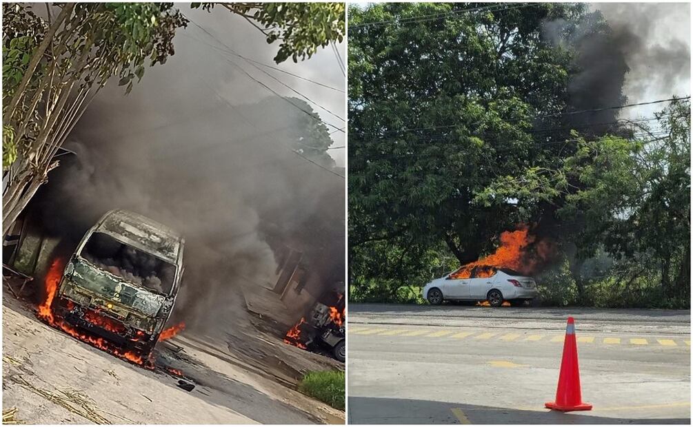 Este 22 de octubre, se reporta la quema de vehículos y negocios en Villahermosa, Tabasco. Foto: Especial