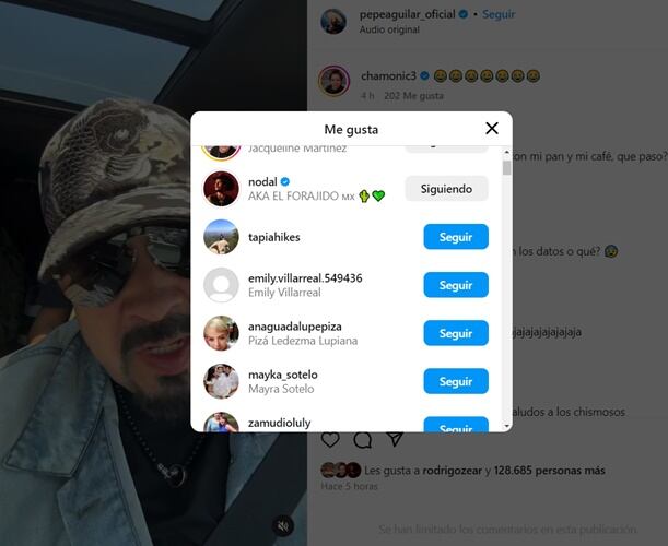 Christian Nodal le mostró su apoyo a su ahora suegro. Foto: Instagram.