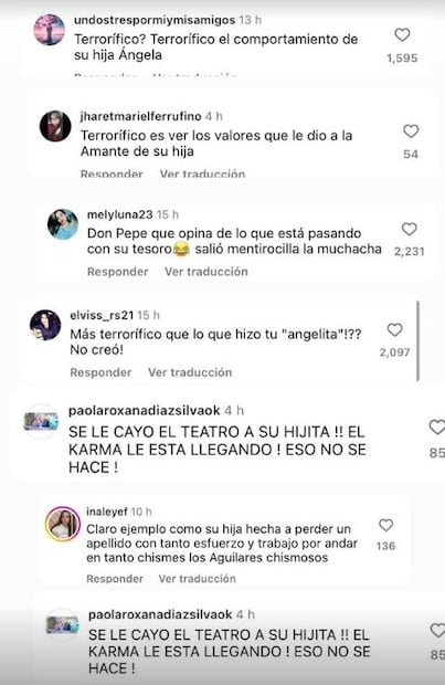 En las redes sociales de Pepe Aguilar se leer comentarios en contra de Ángela y Nodal tras las declaraciones de Cazzu, la ex del cantante.