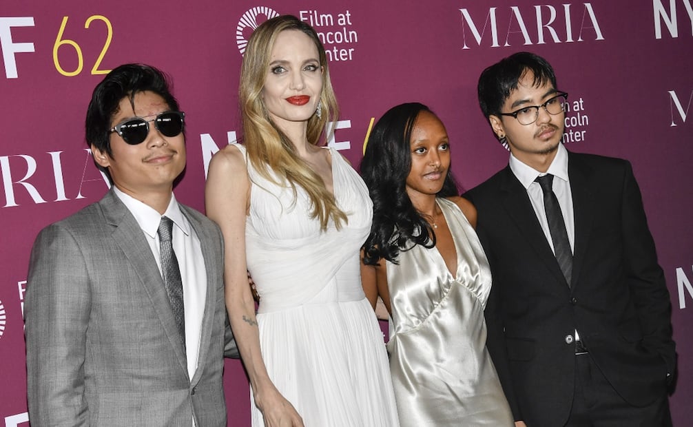 Pax Jolie-Pitt (left), Angelina Jolie, Zahara Jolie and Maddox Jolie-Pitt attend the premiere of "María" during the 62nd New York Film Festival. Photo: Evan Agostini/Invision/AP.