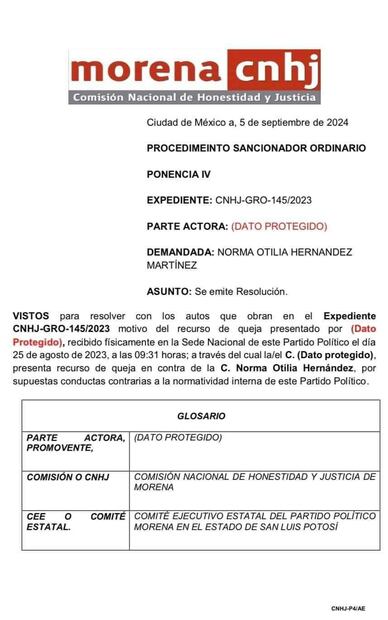 La  Comisión de Honestidad y Justicia de Morena resolvió la cancelación del registro en el padrón nacional a Norma Otilia Hernández Martínez, alcaldesa de Chilpancingo. Foto: Especial