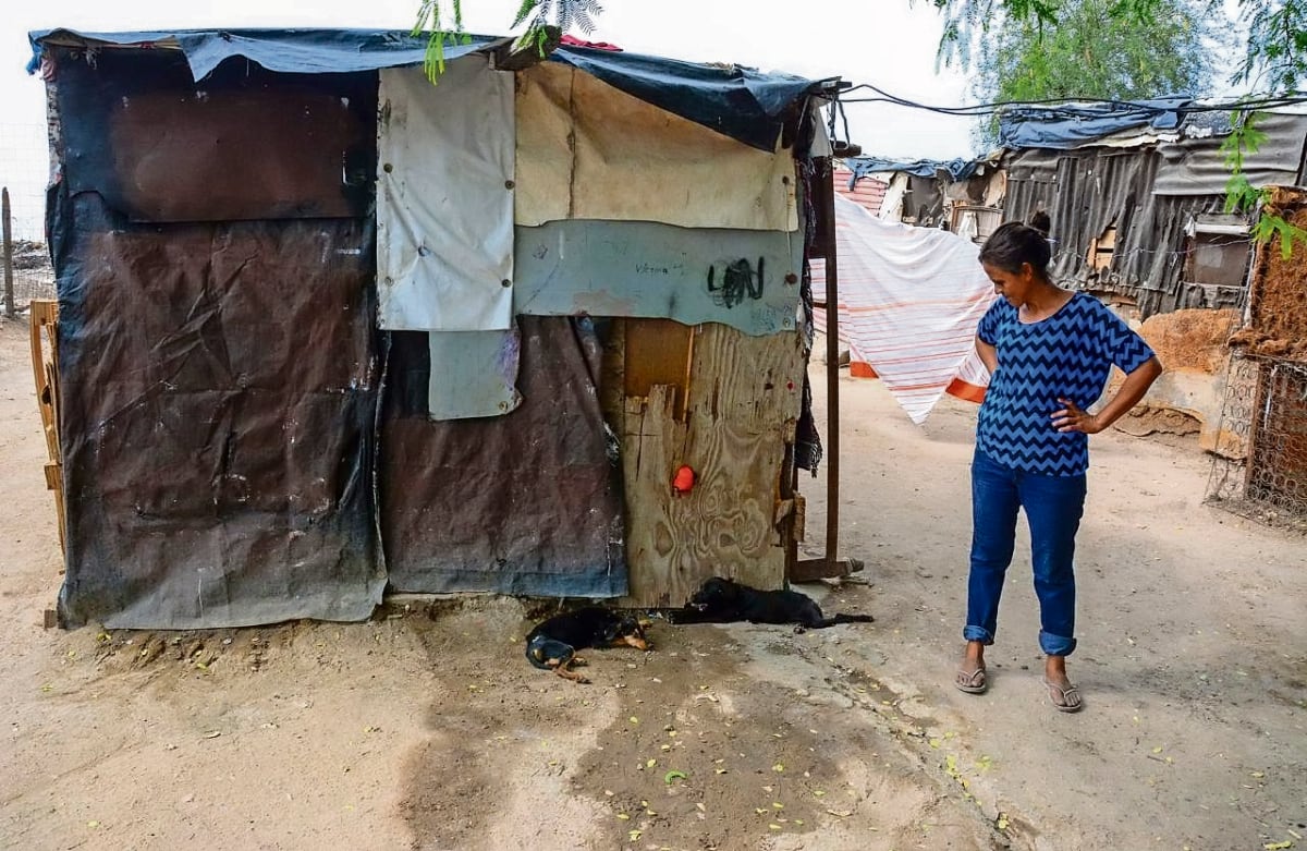 Edna Judith vive en una casa hecha de cartón y láminas en la invasión El Guayacán, en Hermosillo. Sólo tiene una vieja turbina para contrarrestar un poco el calor Foto: Amalia Escobar  EL UNIVERSAL