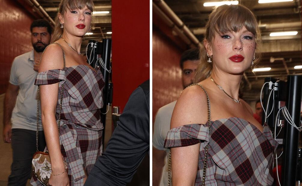 Taylor Swift luce maquillaje con pecas de glitter. Foto: AFP