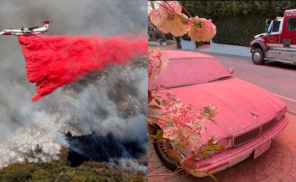 ¿Qué es y cómo funciona el polvo rosa con el que combaten los incendios en Los Ángeles?. Foto: Captura de video y redes sociales