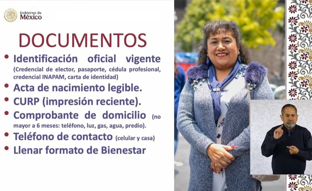 Documentos que se requieren para el registro al apoyo económico de mujeres adultas mayores. Foto: captura de pantalla