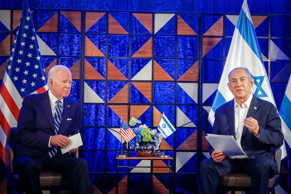 El presidente estadounidense Joe Biden y el primer ministro israelí Benjamin Netanyahu durante una conferencia de prensa conjunta en Tel Aviv. Foto: EFE