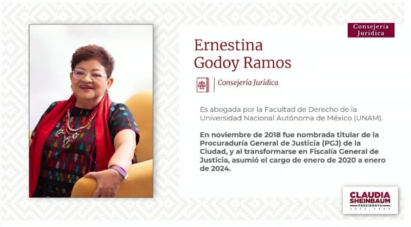 Ernestina Godoy será consejera jurídica  en el gobierno de Claudia Sheinbaum. Foto: Especial