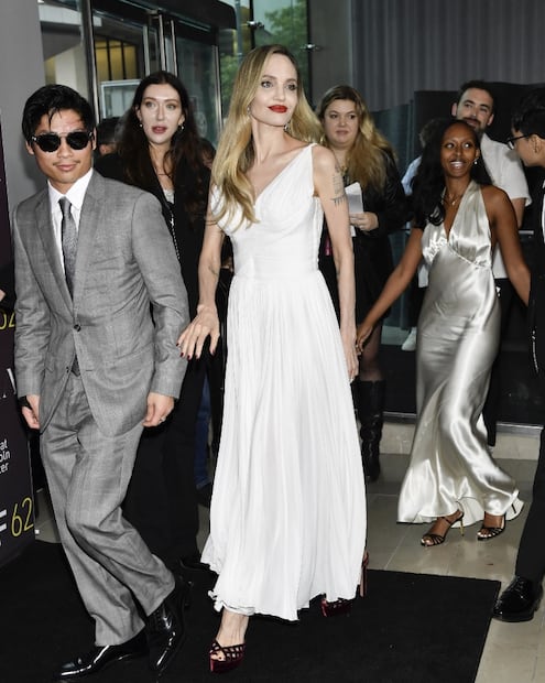 Pax Jolie-Pitt (left), Angelina Jolie, Zahara Jolie and Maddox Jolie-Pitt attend the premiere of "María" during the 62nd New York Film Festival. Photo: Evan Agostini/Invision/AP.