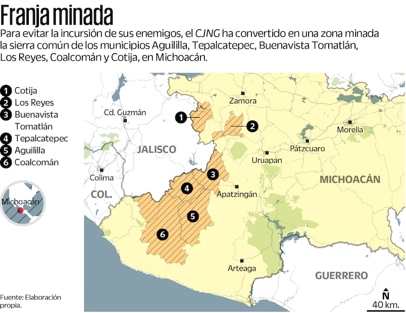 Ubicación de minas terrestres en tierra caliente Michoacán