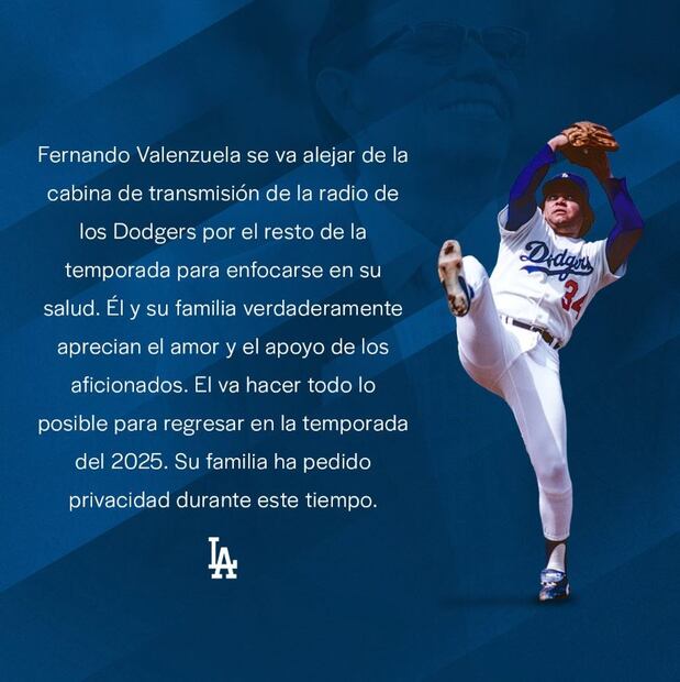 El mensaje de Los Ángeles sobre Fernando Valenzuela. FOTO: @Dodgers