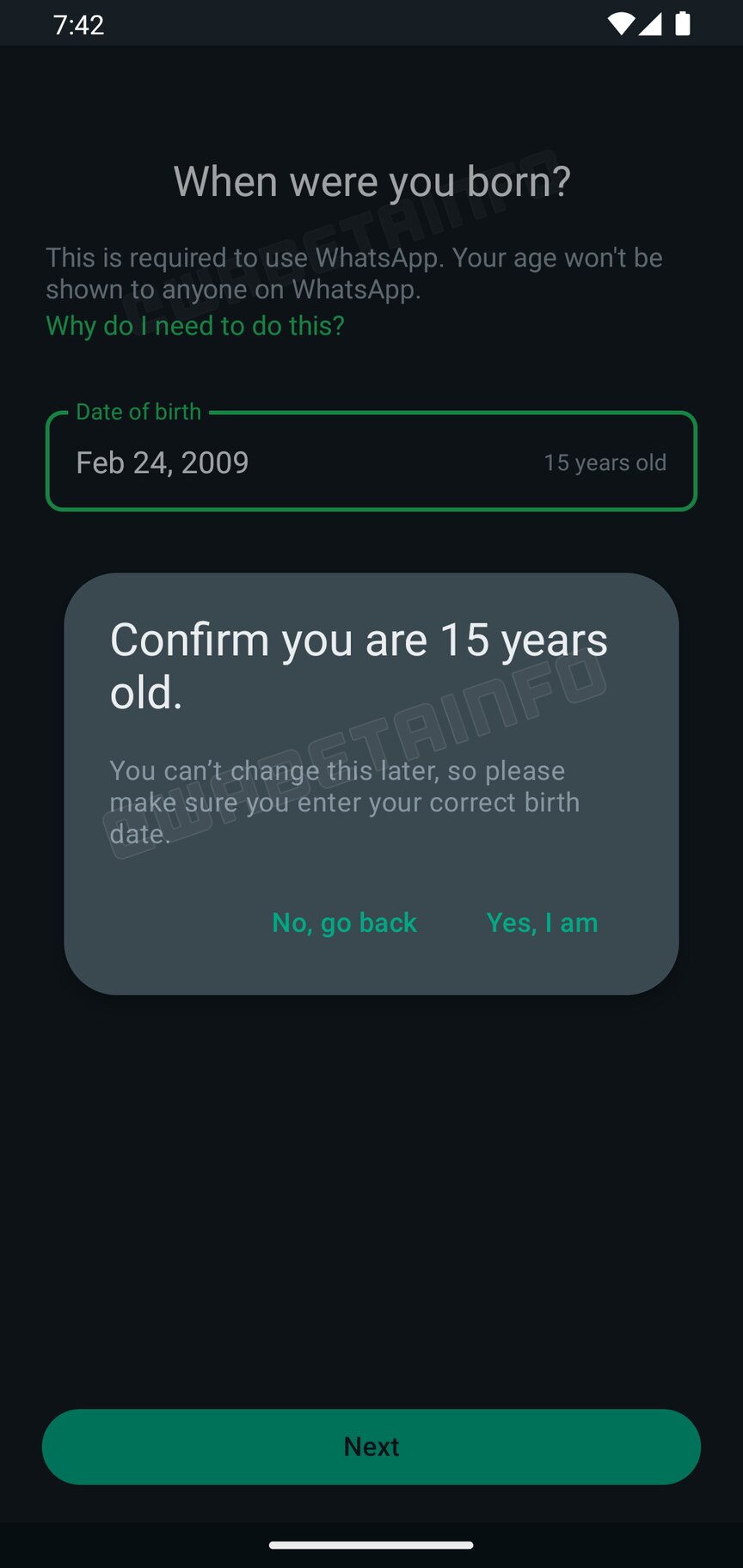 WhatsApp trabaja en una nueva función para pedir la fecha de nacimiento. Foto: WABetainfo