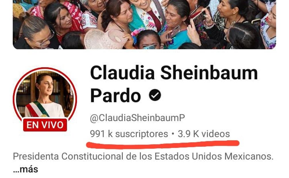 Suscriptores canal de Youtube Claudia Sheinbaum. Foto: Captura de pantalla