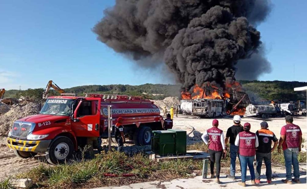 Se incendia depósito militar de diésel para Tren Maya en Campeche. Foto: Especial