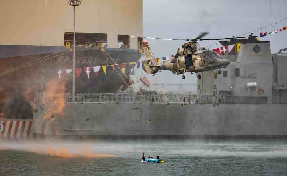 Simulación de búsqueda y rescate en el Puerto de Veracruz este 4 de octubre de 2024. Foto: Hugo Salvador/EL UNIVERSAL