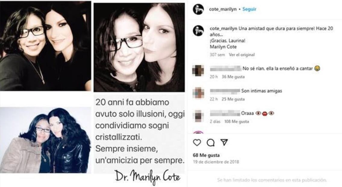 Con esta publicación Marilyn Cote presumía su supuesta amistad con la cantante italiana. Foto: Instagram.