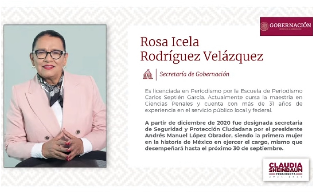 Rosa Icela Rodríguez será la titular de la Secretaría de Gobernación. Foto: Captura de pantalla