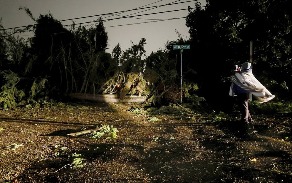 Cientos de miles de hogares se quedaron sin energía eléctrica como resultado de los fuertes vientos en Seattle. Foto: AP