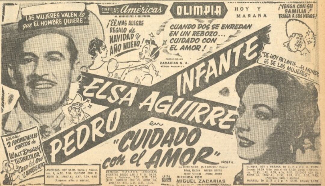 La película "Cuidado con el amor" fue un éxito en taquilla, protagonizada por Elsa Aguirre y Pedro Infante. Hemeroteca EL UNIVERSAL.