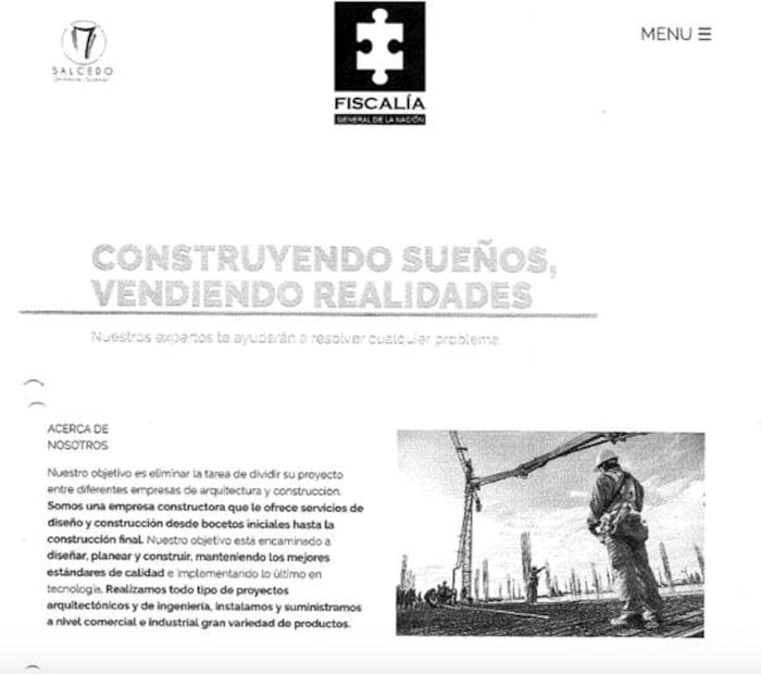 Imagen de la página web de Grupo Salcedo que forma parte del expediente de la FGN / Foto: Especial