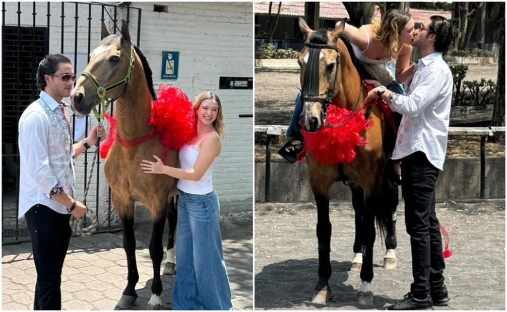 Mía Rubín recibiendo regalo de aniversario de su novio Tarik Othon