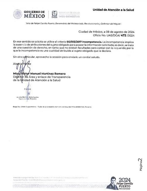 La Unidad de Atención a la Salud no encontró parte de la información solicitada.